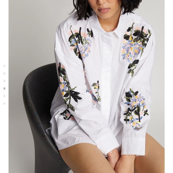 Munthe / singus white oversized button down sequin embellished floral 36 S - Picture 9 of 12